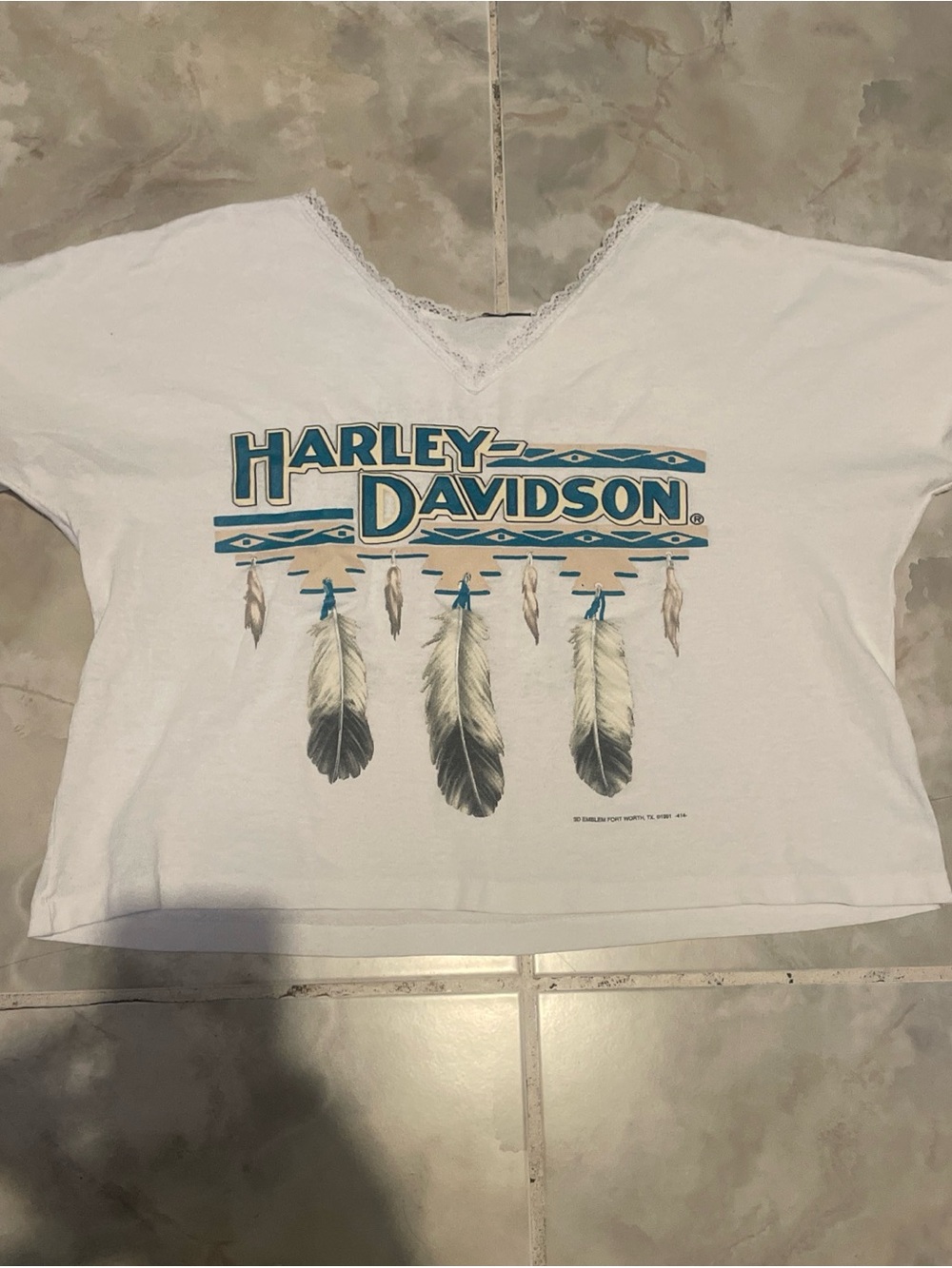 Vintage 90s Harley Davidson T-Shirt Women’s M/L 3D Emblem Biker Feathers